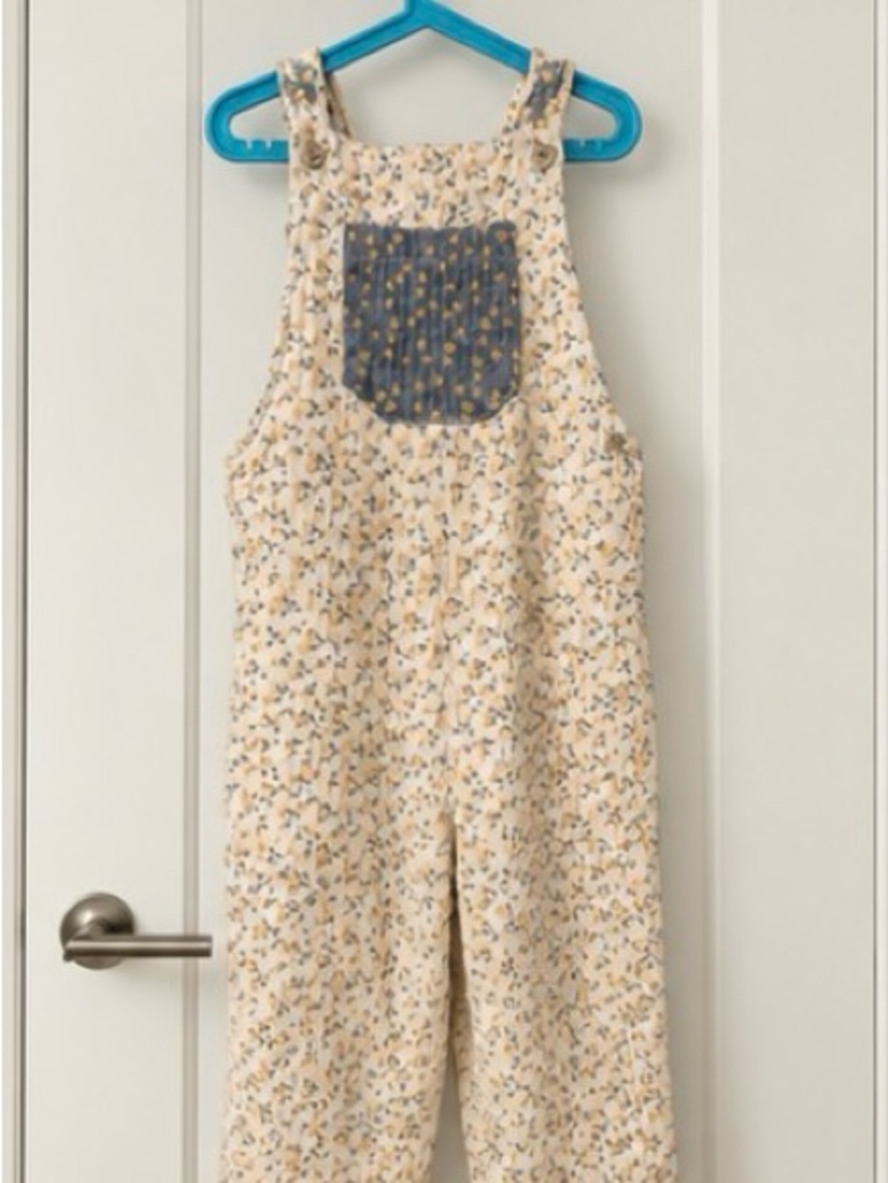 Zara Cream Floral Overall with Blue Chest Pocket